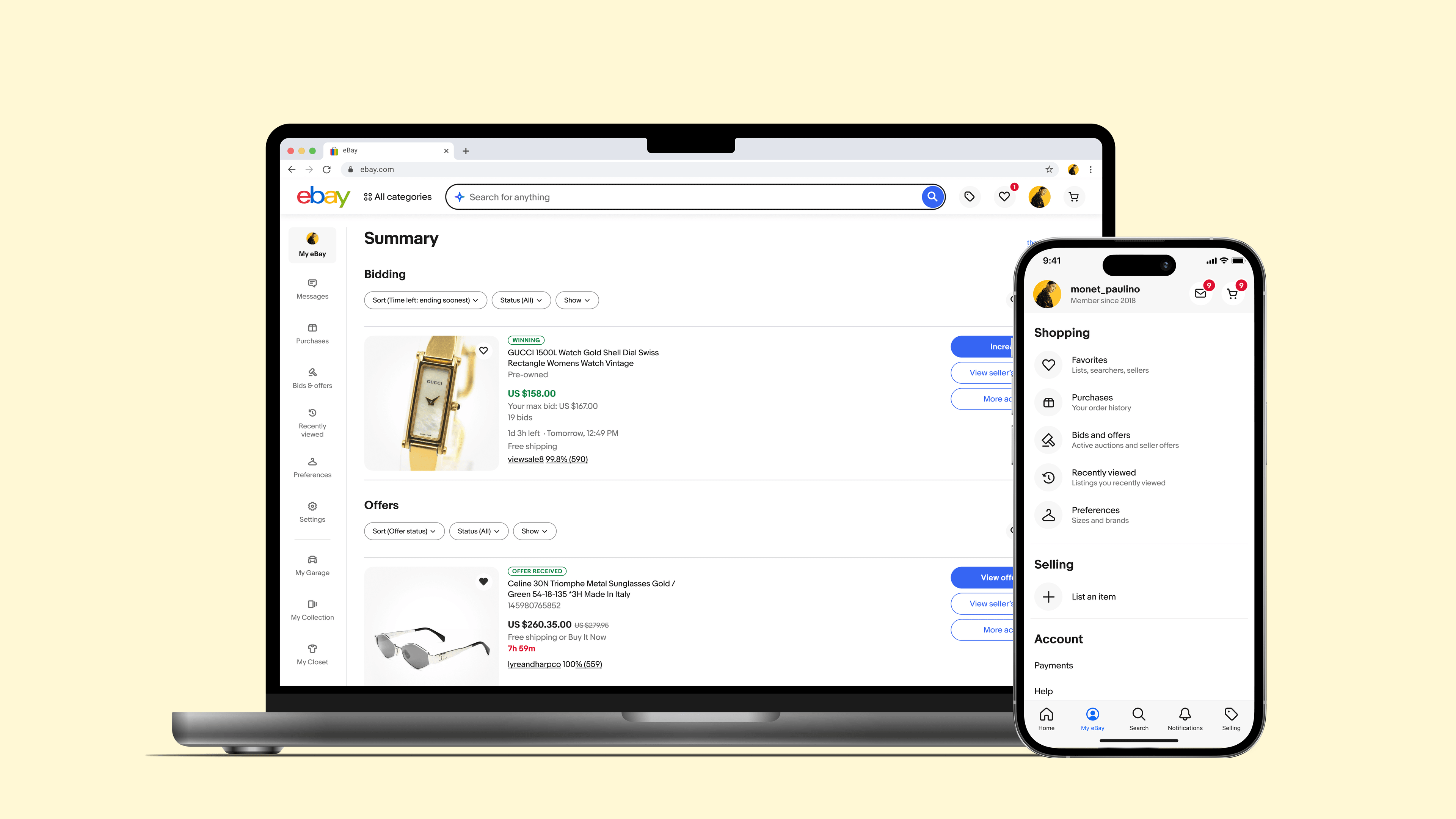 The new My eBay Summary on desktop web and the landing page in the iOS app