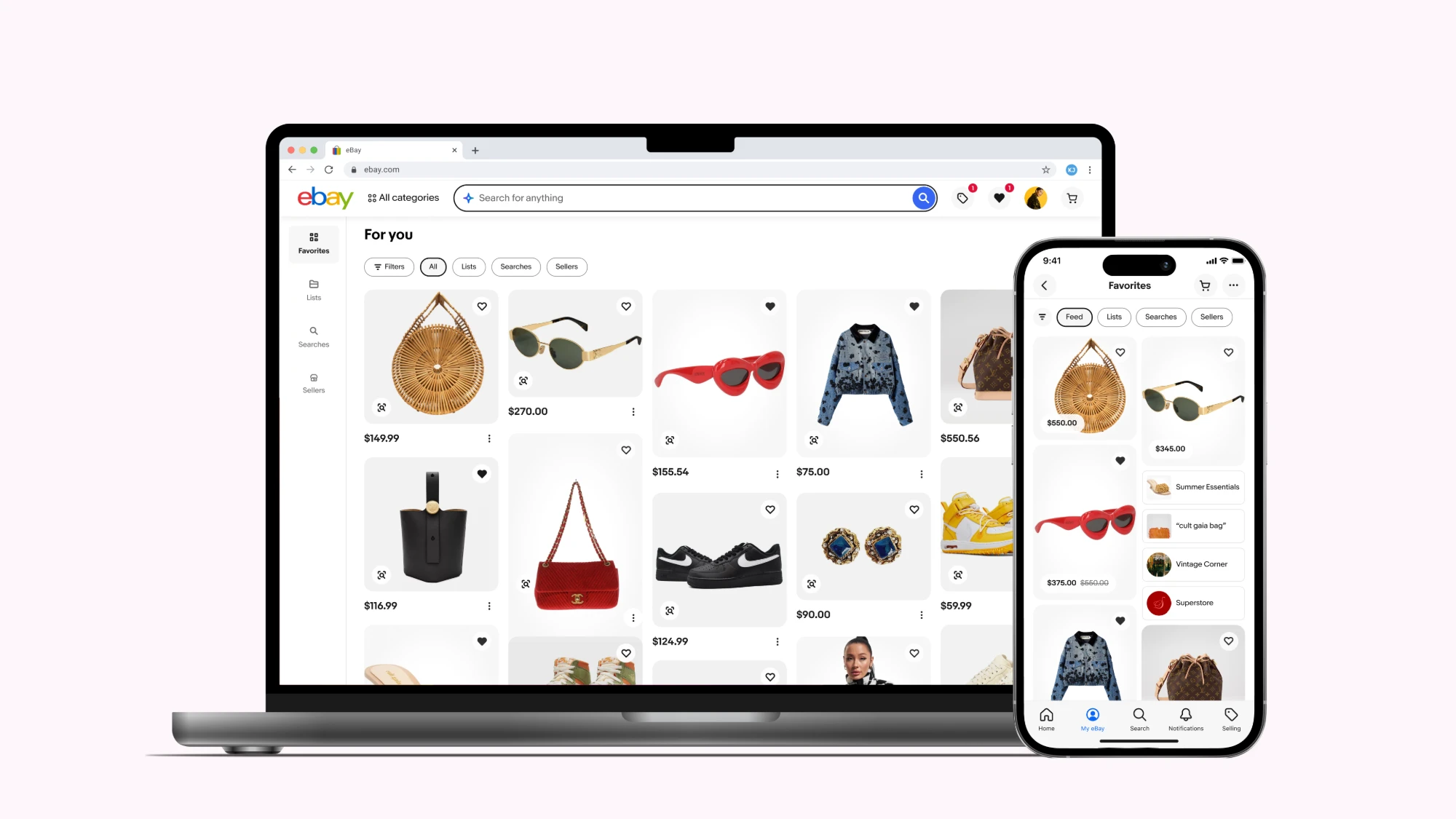 Favorites on eBay desktop web and the iOS app