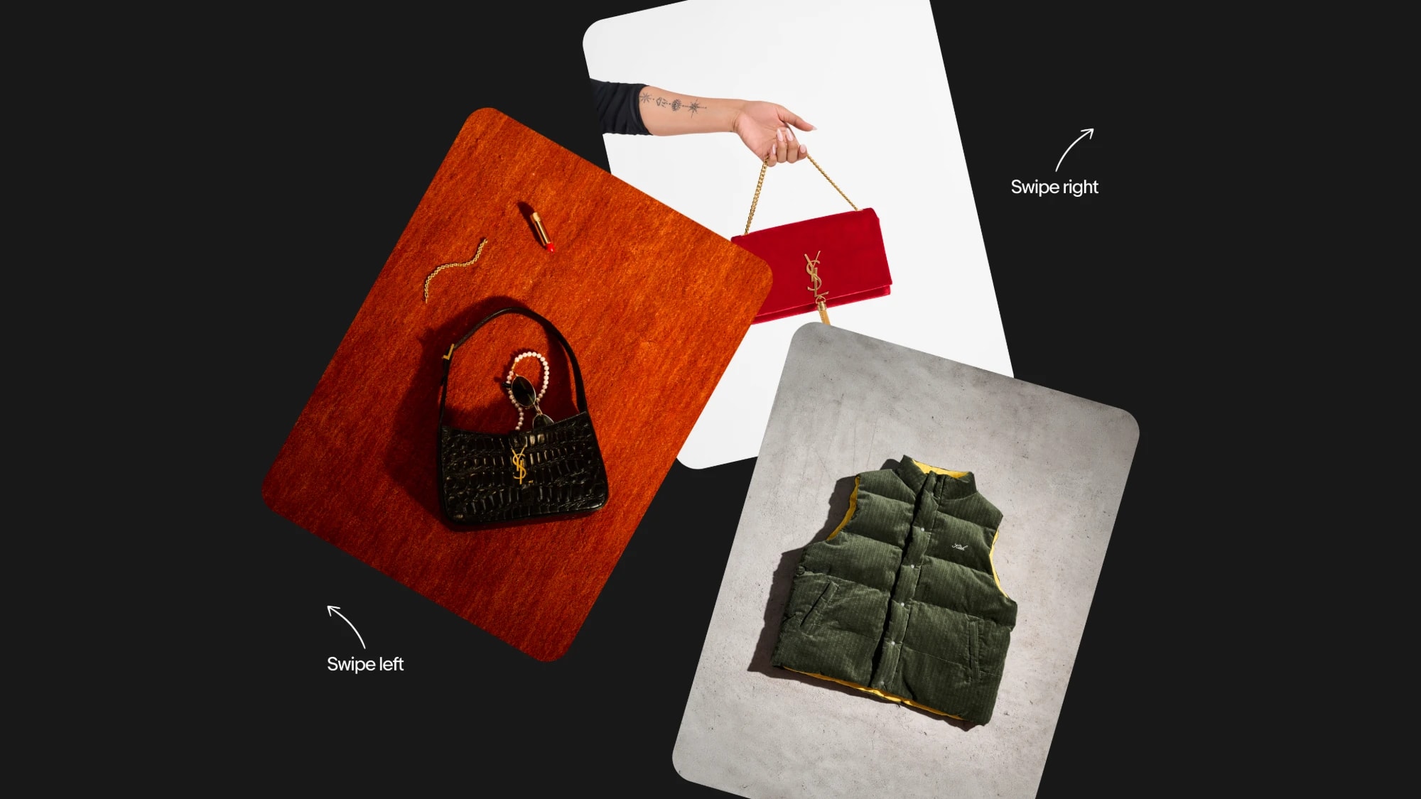 Product cards to swipe left or right